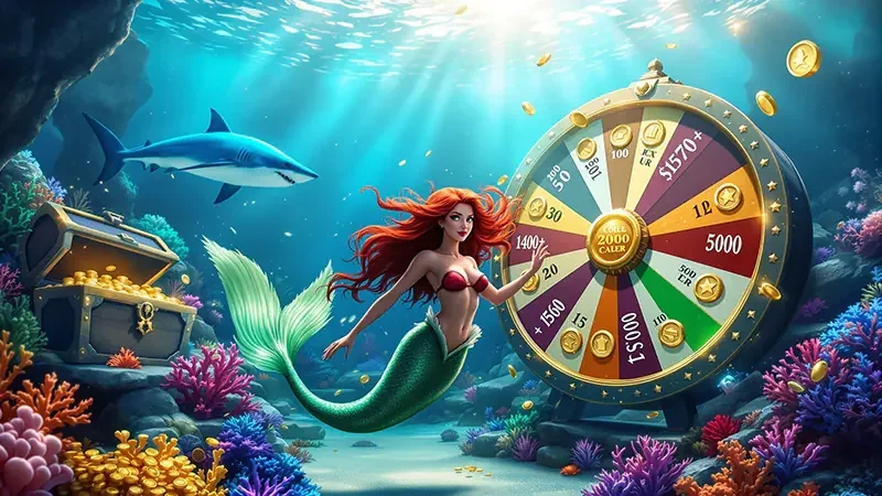 Arena bawah laut dengan ikan dan efek tembakan arcade